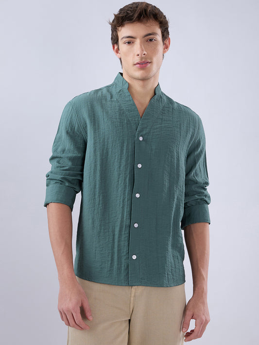 Sage Green Stand Collar Oversized Shirt