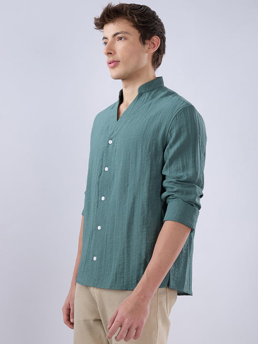 Sage Green Stand Collar Oversized Shirt