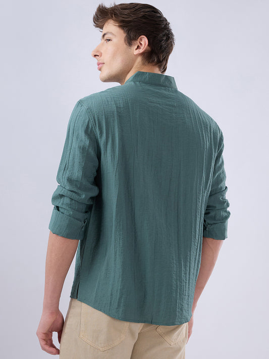 Sage Green Stand Collar Oversized Shirt