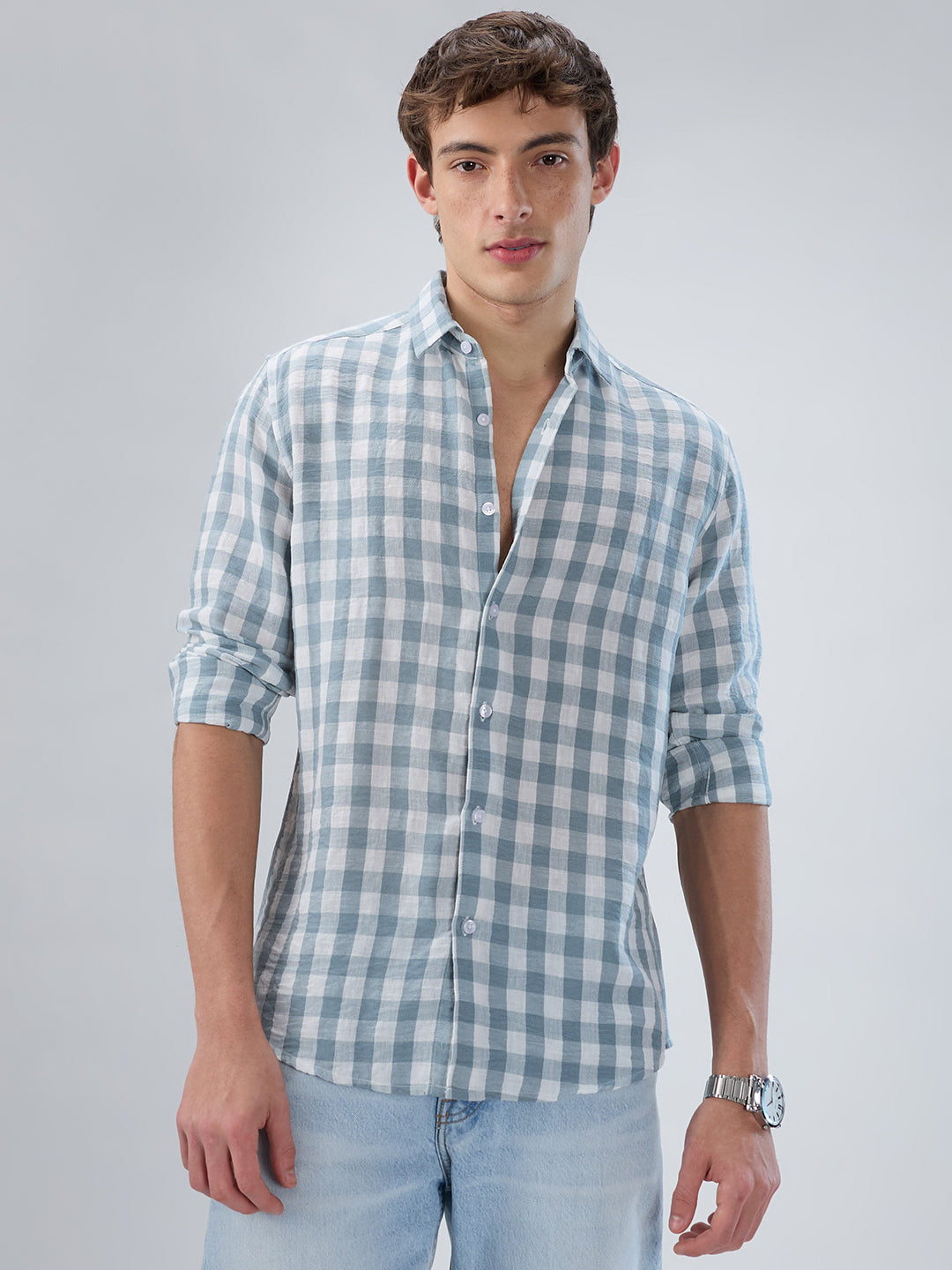 Slate Blue Gingham Checks Shirt