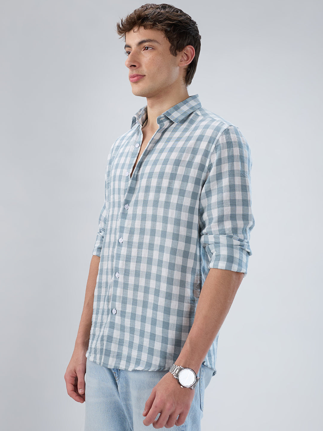 Slate Blue Gingham Checks Shirt