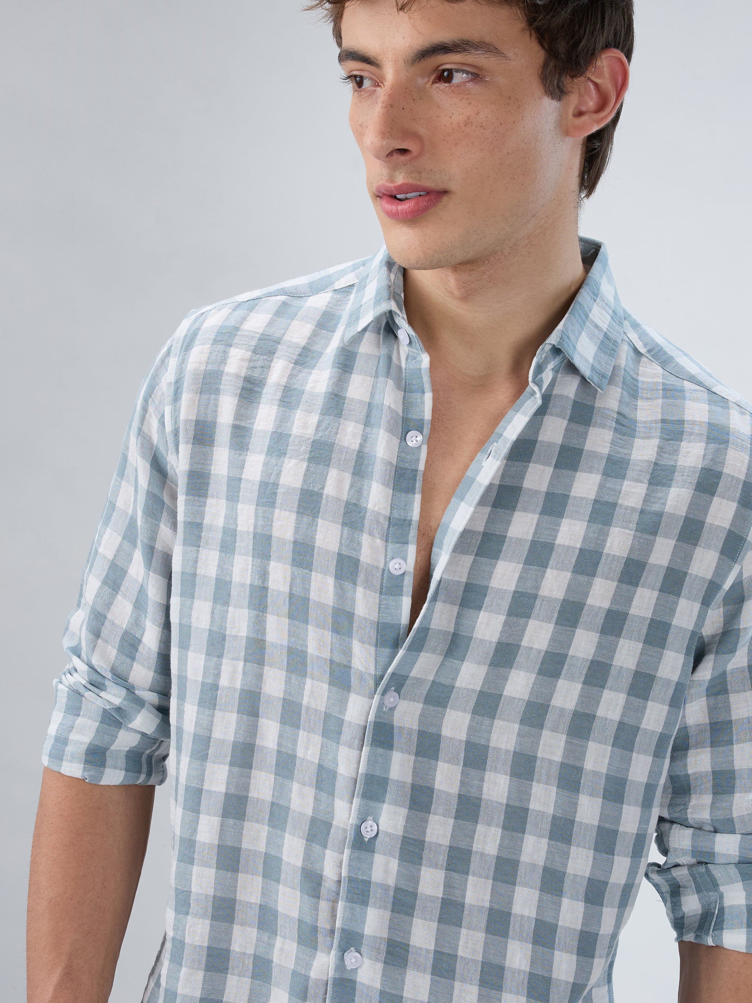 Slate Blue Gingham Checks Shirt