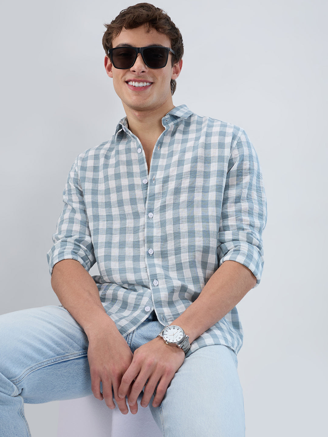 Slate Blue Gingham Checks Shirt
