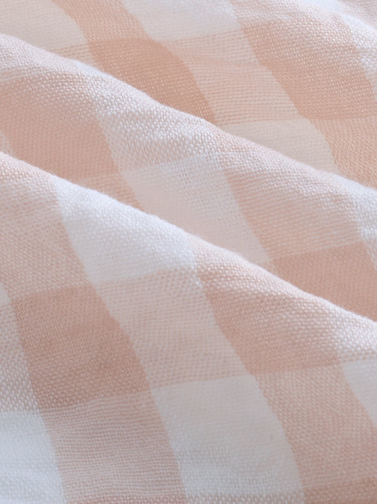 Soft Pastel Peach Box Checks Crinkled Shirt