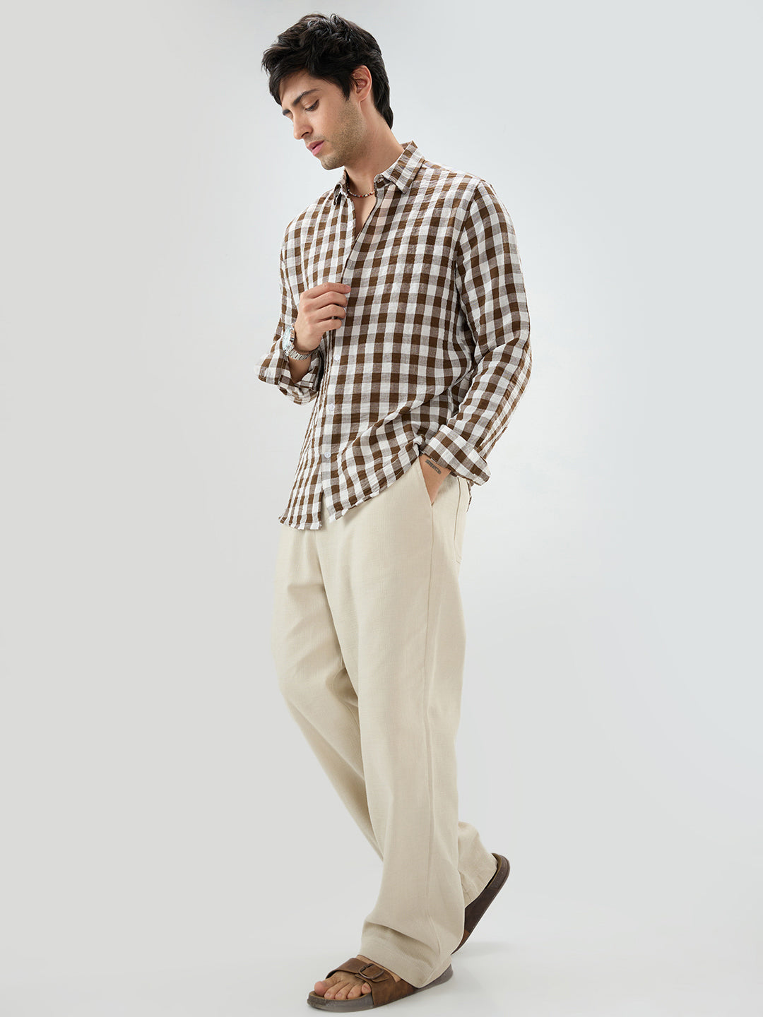 Cocoa Brown & White Gingham Checks Shirt