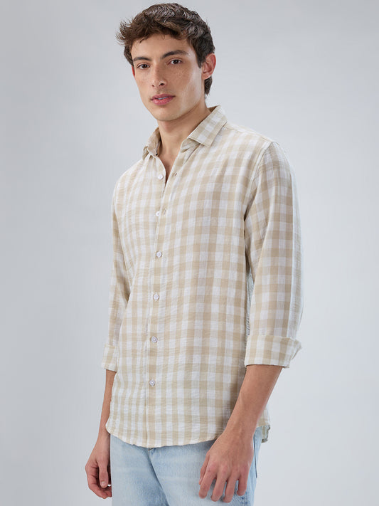Soft Beige Gingham Checks Shirt