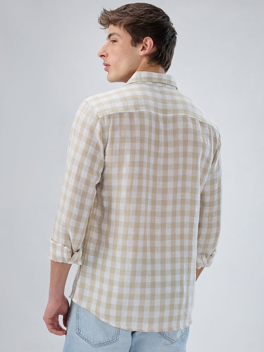 Soft Beige Gingham Checks Shirt