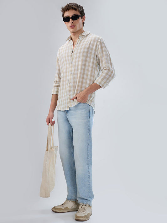 Soft Beige Gingham Checks Shirt