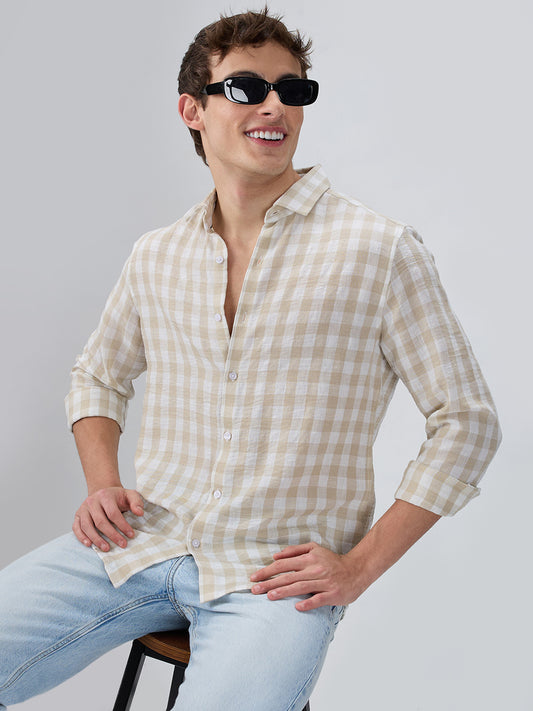 Soft Beige Gingham Checks Shirt