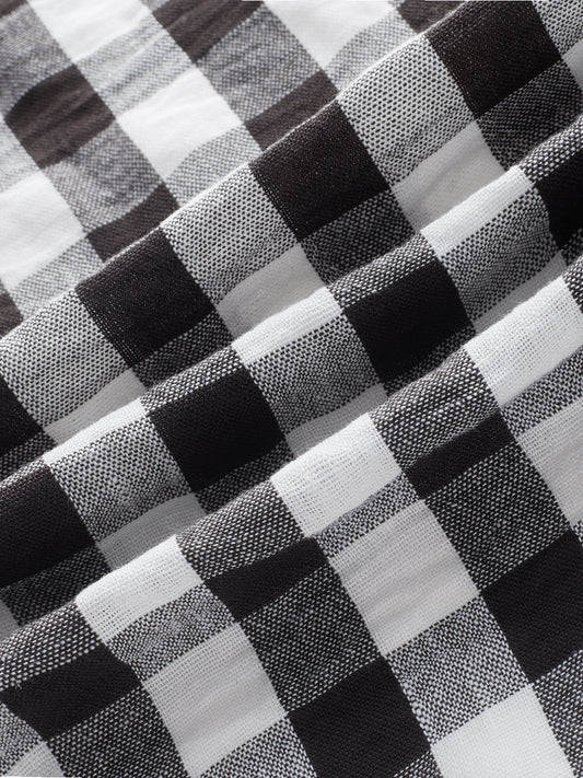 Slushy Monochrome Ghingam Checks Boxy Fit Crop Shirt