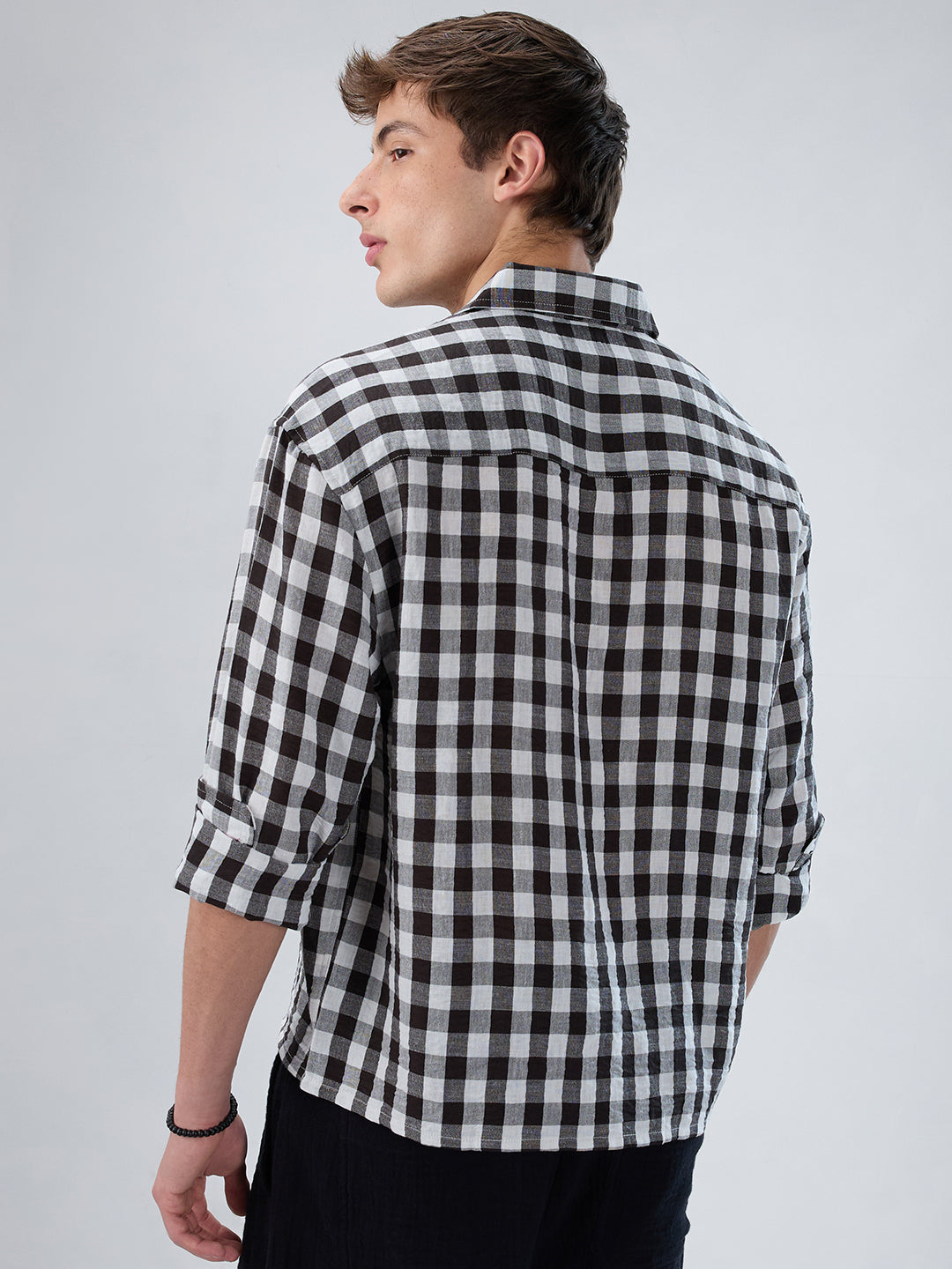 Slushy Monochrome Ghingam Checks Boxy Fit Crop Shirt
