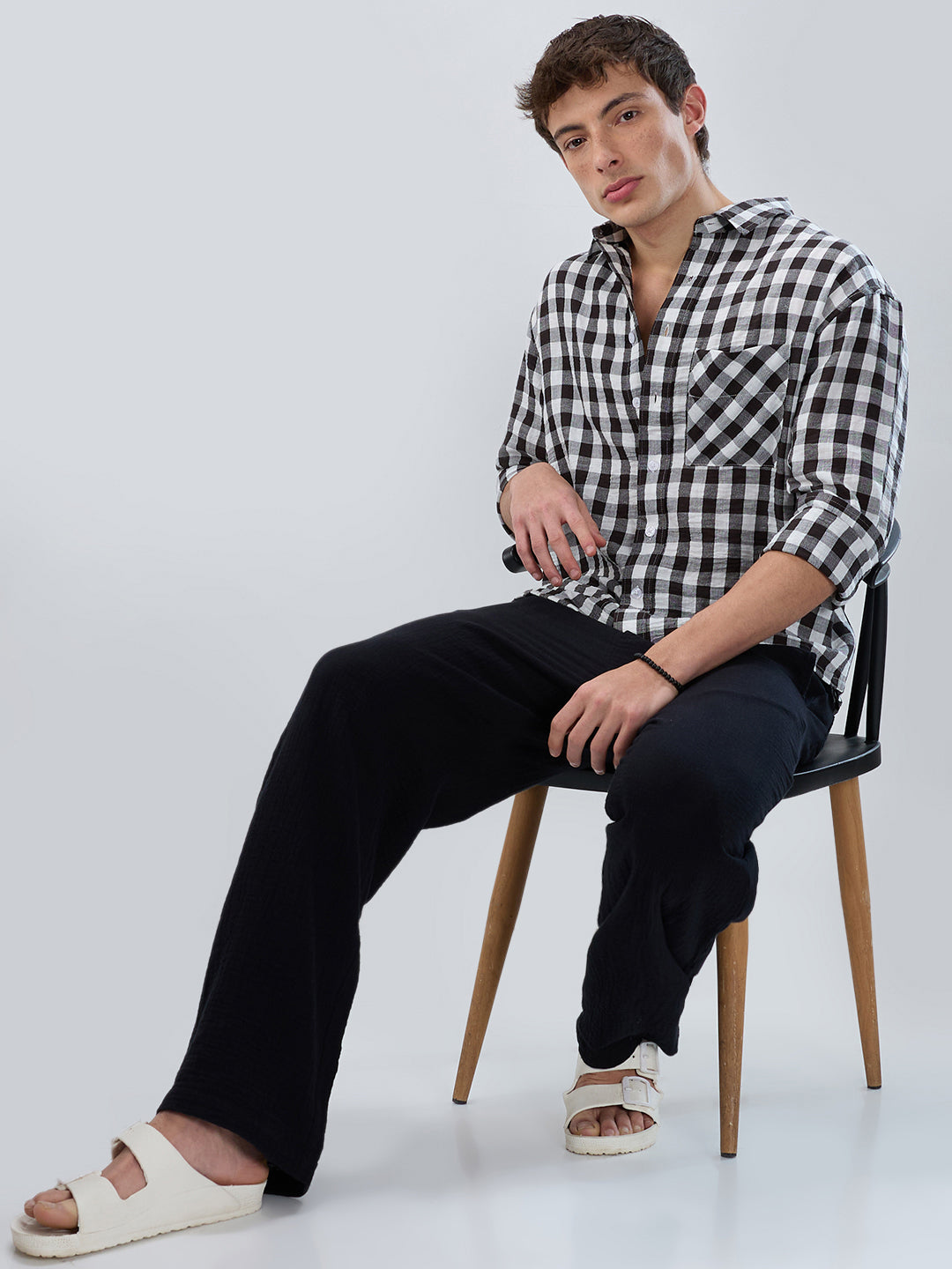 Slushy Monochrome Ghingam Checks Boxy Fit Crop Shirt