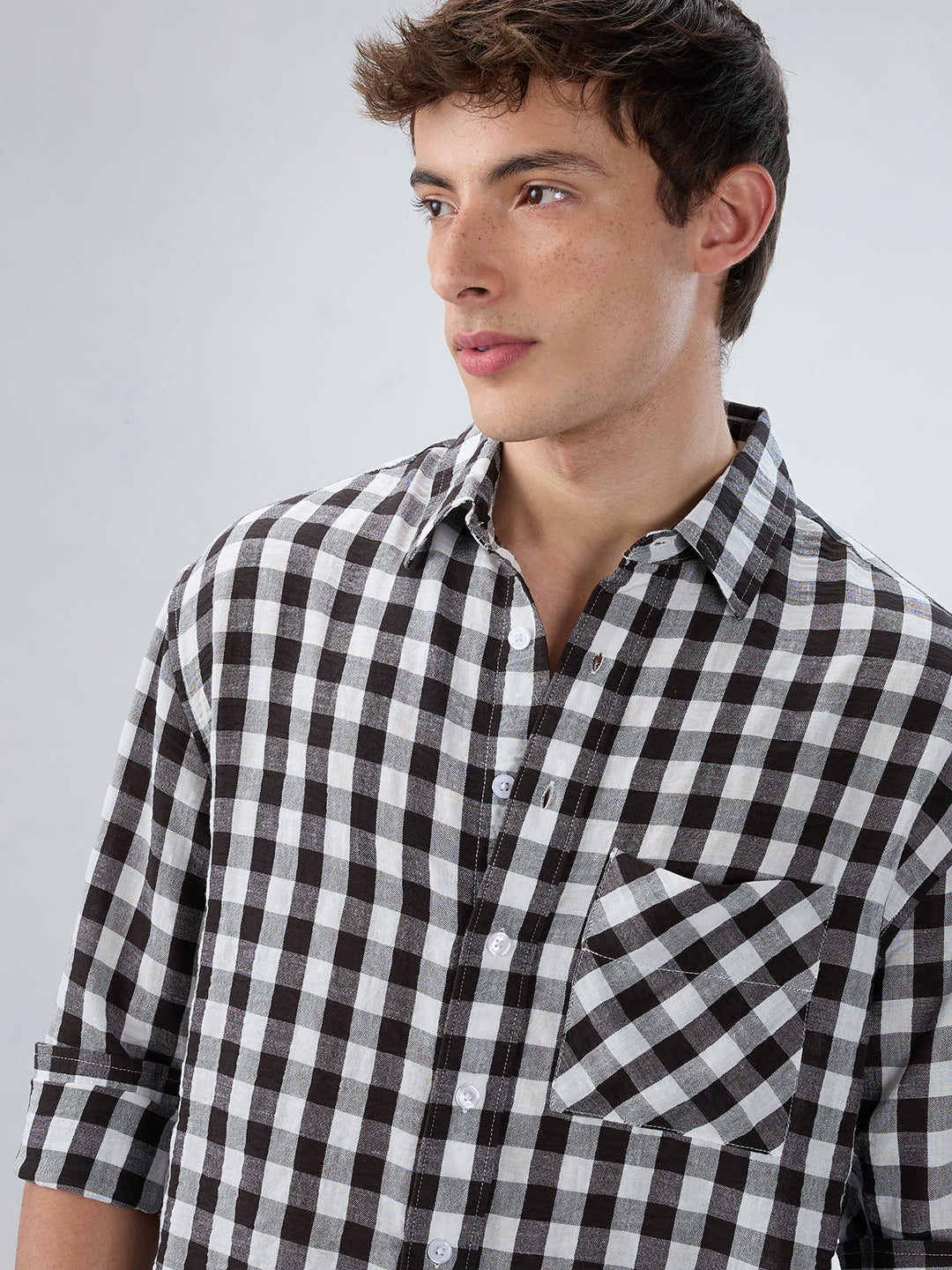 Slushy Monochrome Ghingam Checks Boxy Fit Crop Shirt