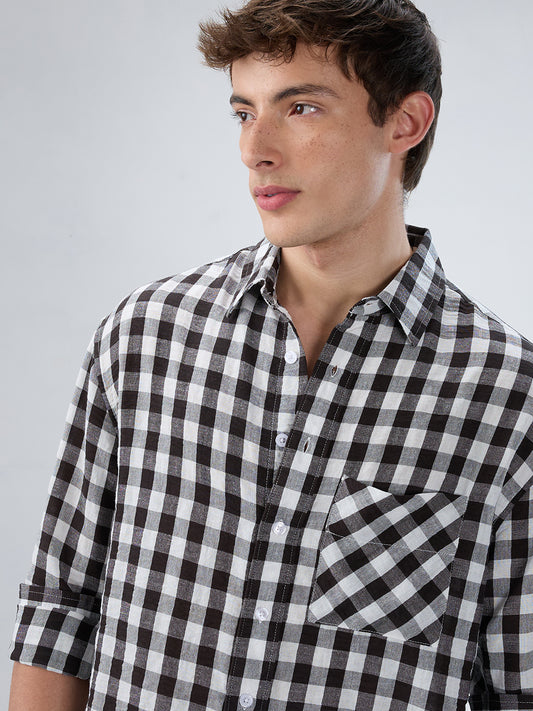 Slushy Monochrome Ghingam Checks Boxy Fit Crop Shirt