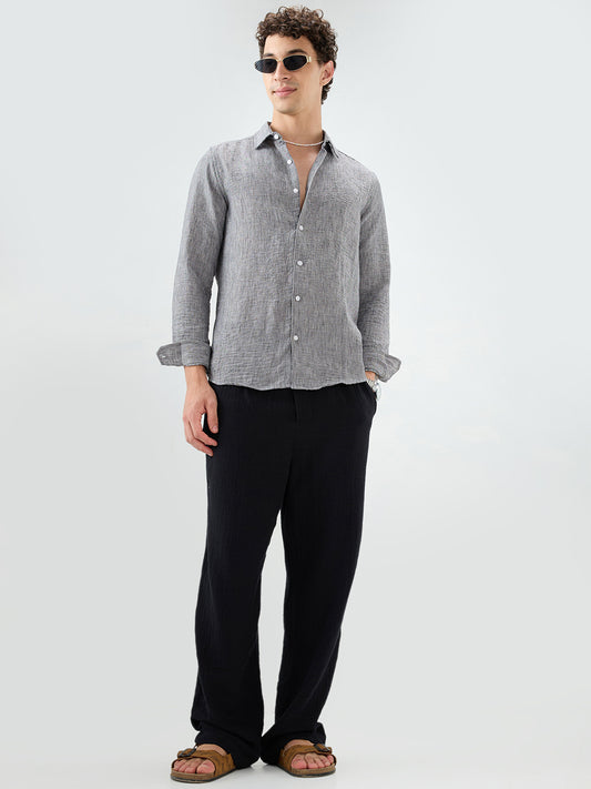 Charcoal Grey Dense-Weave Crinkled Shirt