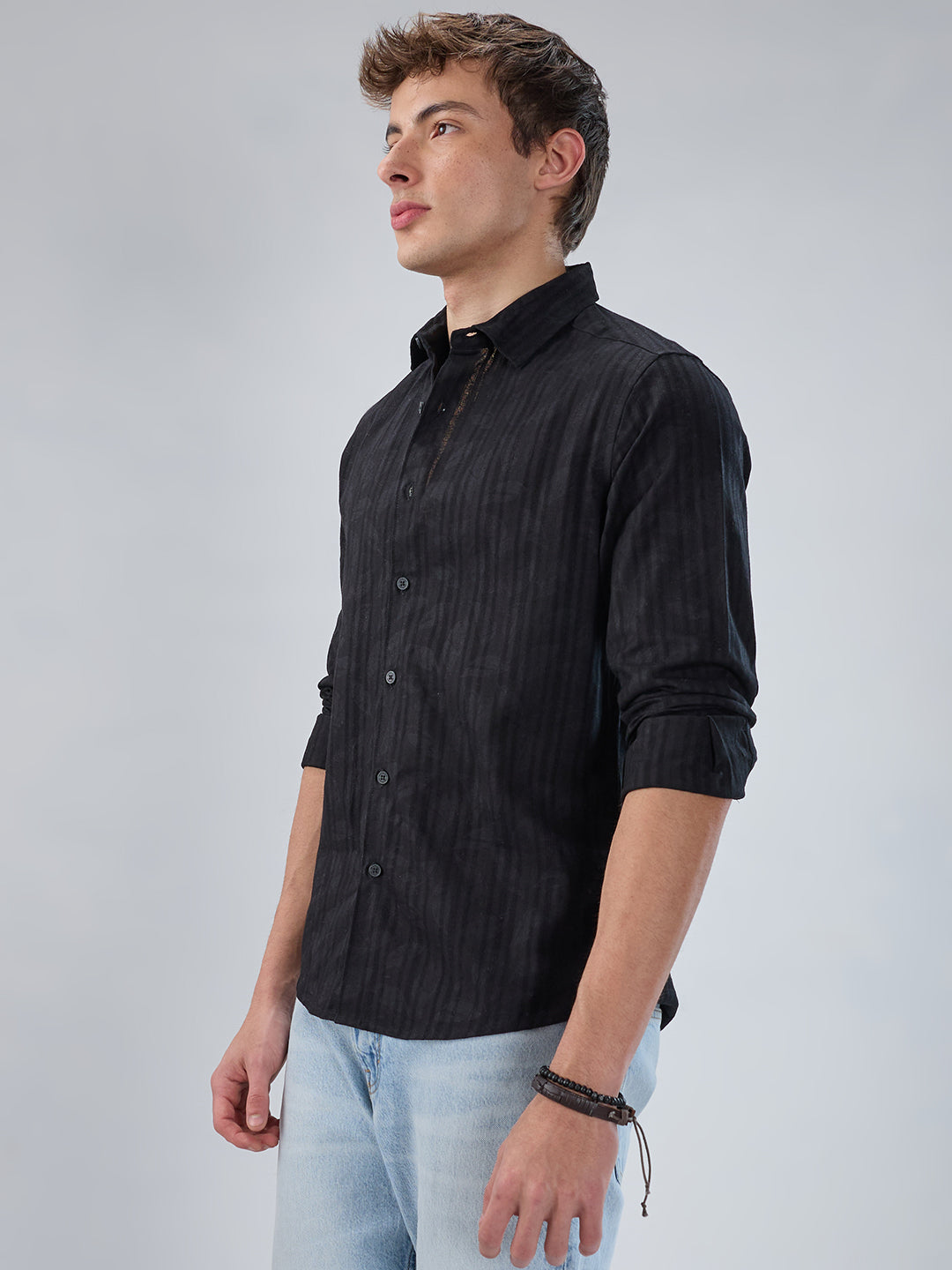 Ink Black Floral Jacquard Printed Shirt