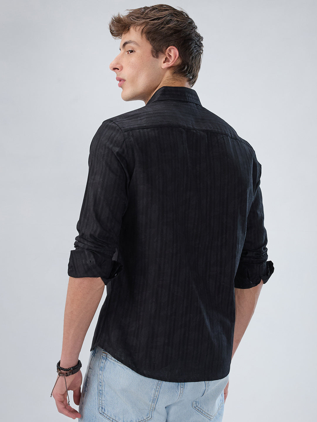 Ink Black Floral Jacquard Printed Shirt