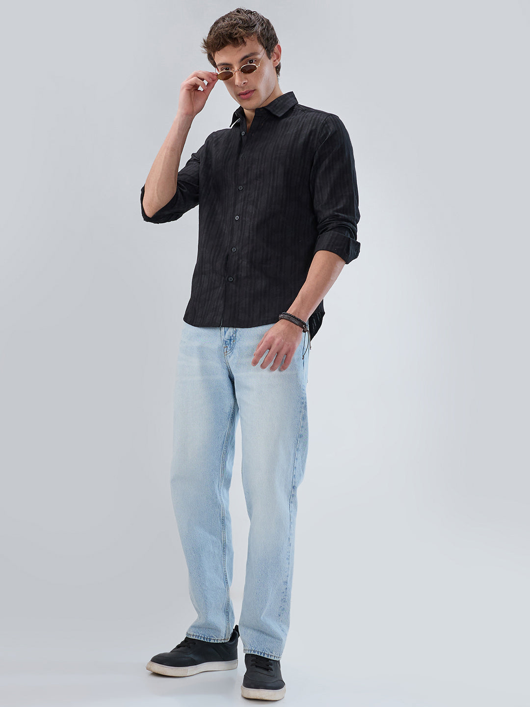 Ink Black Floral Jacquard Printed Shirt