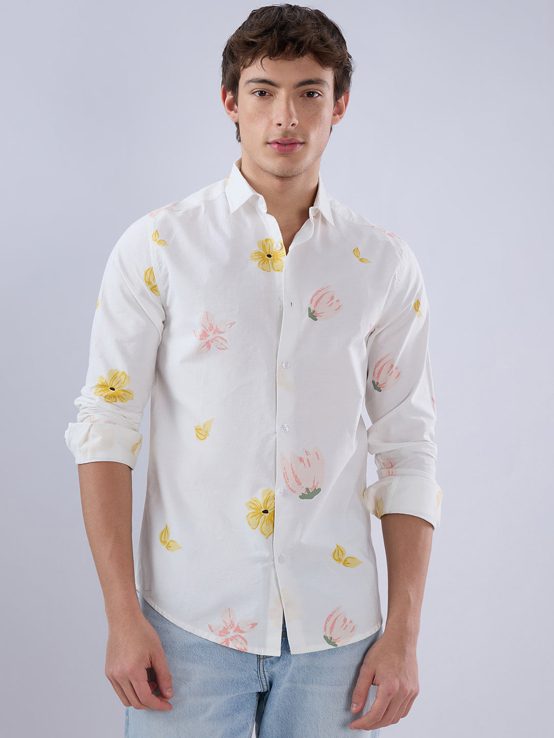 White Tulips Printed Vacation Shirt