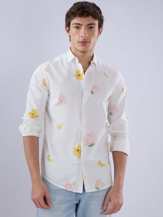 White Tulips Printed Vacation Shirt