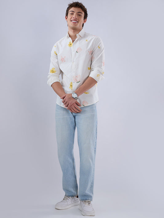 White Tulips Printed Vacation Shirt