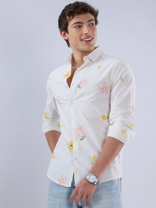 White Tulips Printed Vacation Shirt