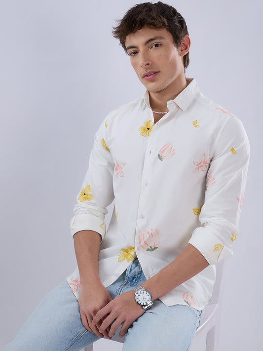 White Tulips Printed Vacation Shirt