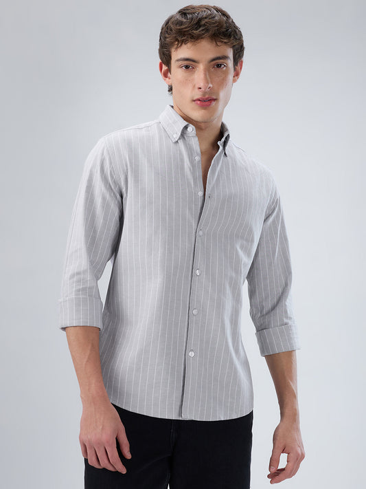 Grey Pin Stripe Button Down Collar Shirt