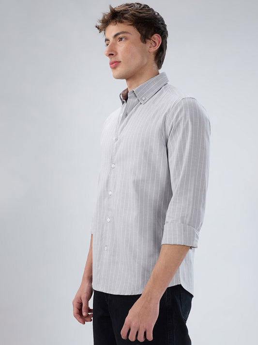 Grey Pin Stripe Button Down Collar Shirt
