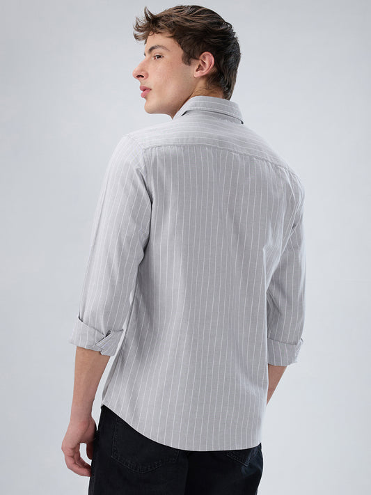 Grey Pin Stripe Button Down Collar Shirt