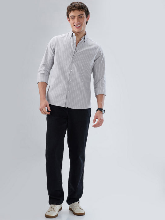 Grey Pin Stripe Button Down Collar Shirt