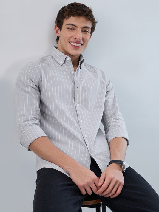 Grey Pin Stripe Button Down Collar Shirt