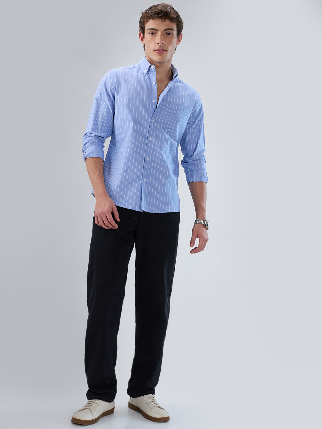 Mist Blue Pinstripe Button-Down Collar Shirt