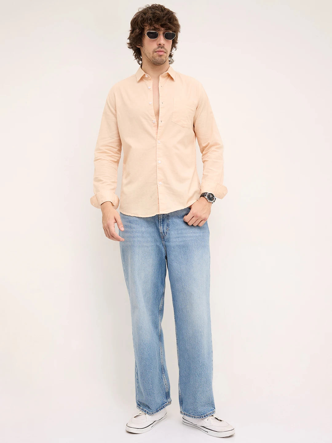 Soft Peachy Beige Slub Textured Shirt