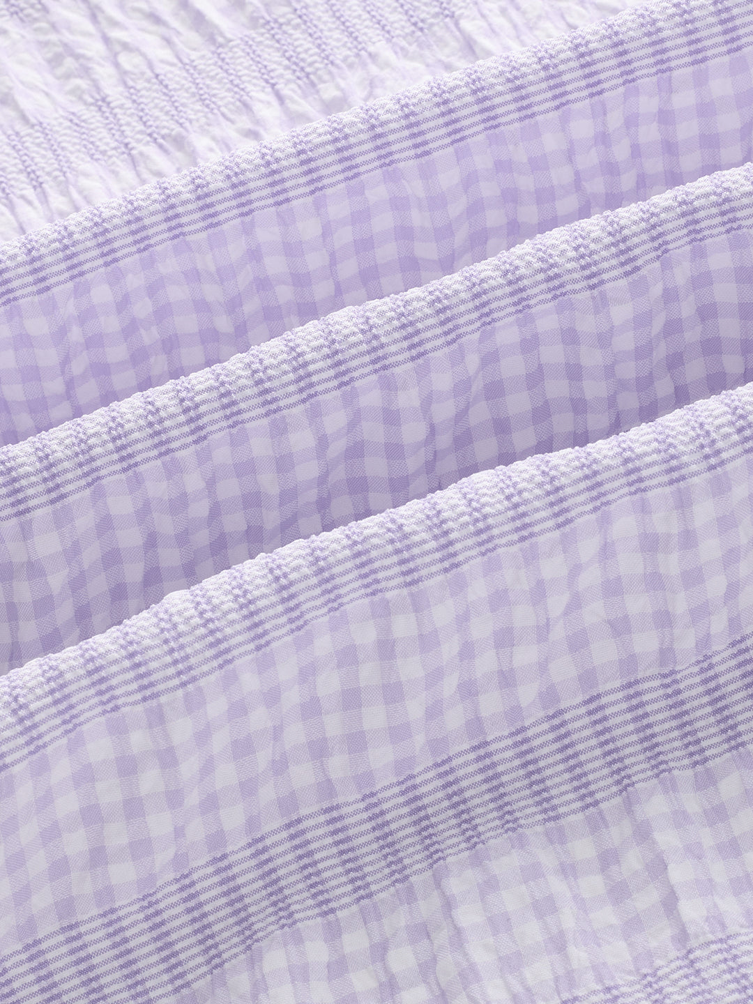 Purple Seersucker Gingham Checks Boxy Fit Crop Shirt