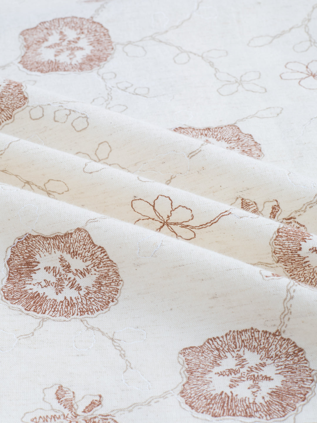 Intricate Soft Beige & Brown Botanical Bloom Linen Blend Shirt