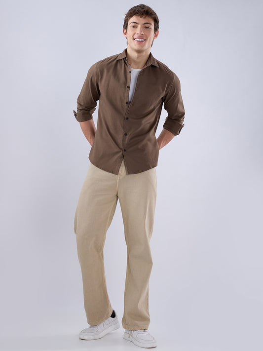 Sepia Brown Textured Shirt