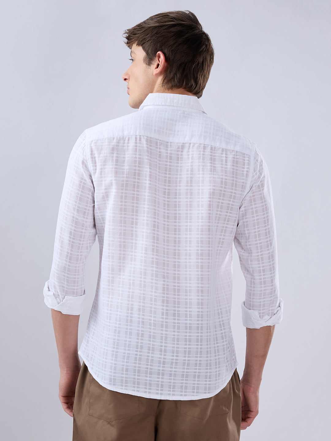 Pearl White Textured Sheer Checks Shirt
