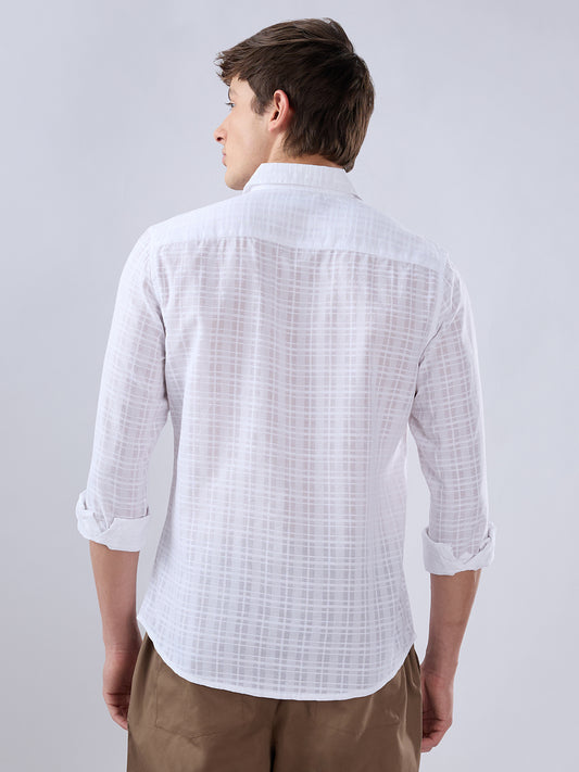 Pearl White Textured Sheer Checks Shirt