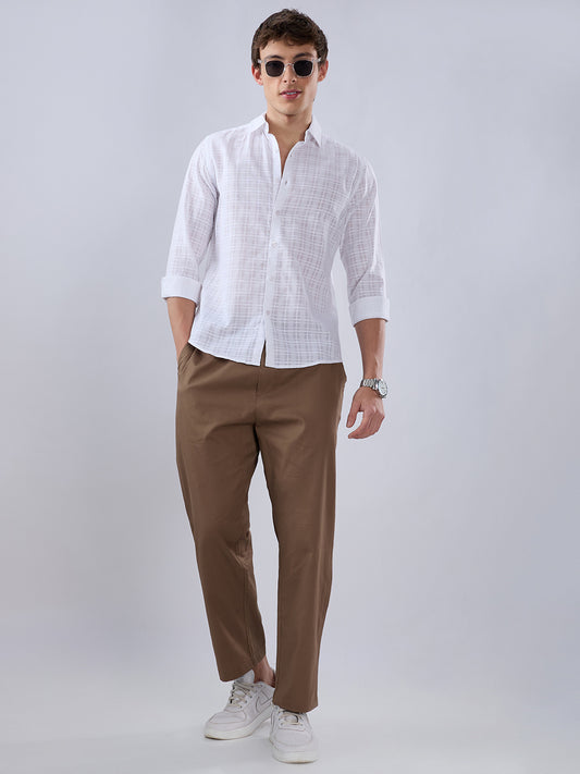 Pearl White Textured Sheer Checks Shirt