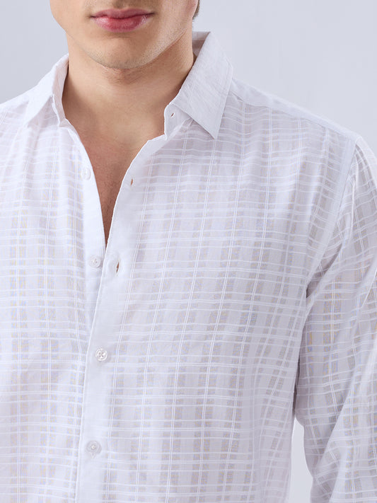 Pearl White Textured Sheer Checks Shirt