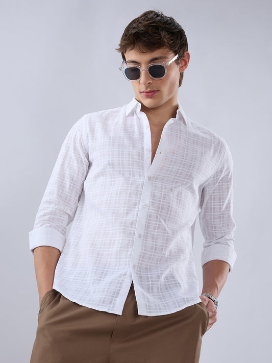 Pearl White Textured Sheer Checks Shirt