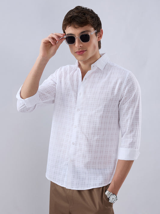 Pearl White Textured Sheer Checks Shirt