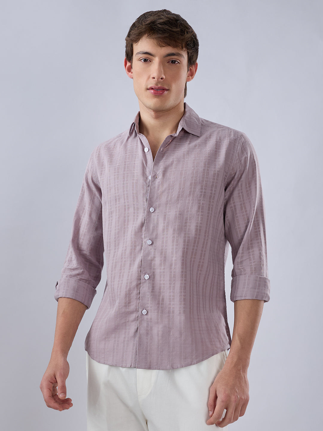 Lilac Luster Textured Sheer Checks Shirt