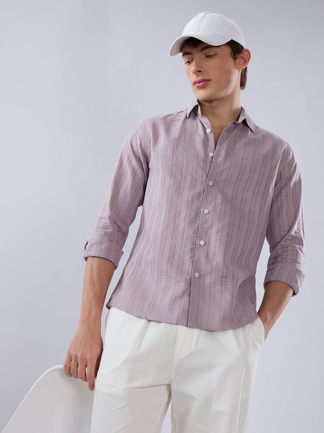 Lilac Luster Textured Sheer Checks Shirt