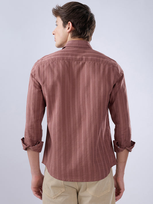 Cinnamon Brown Textured Striped Shirt