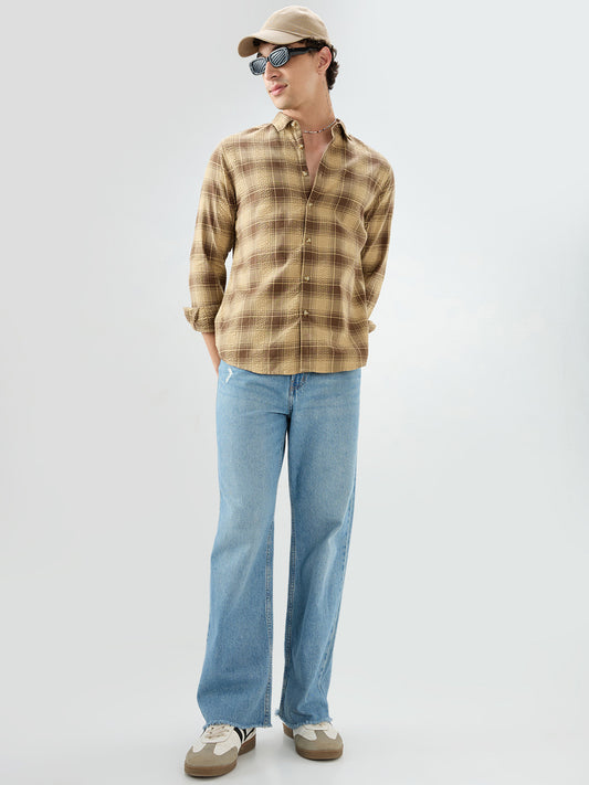 Brown Seersucker Checkered Shirt