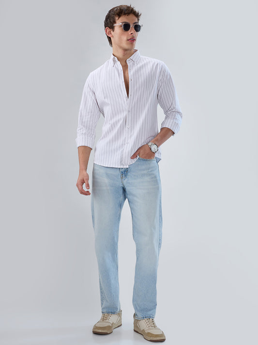 White Oxford PinStripe Button-Down Collar Shirt