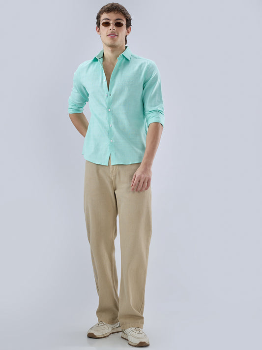 Iced Mint Green Fine Weave Textured Shirt