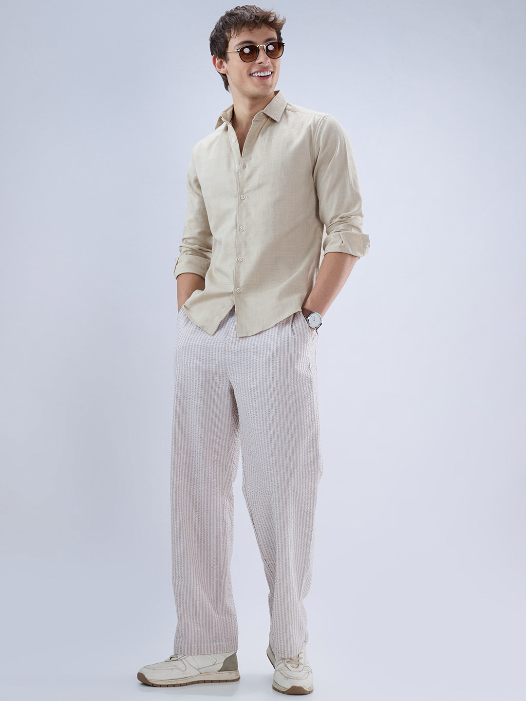 Bone Beige Textured Weave Shirt